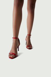 Patent Skinny Strap Logo Sandals